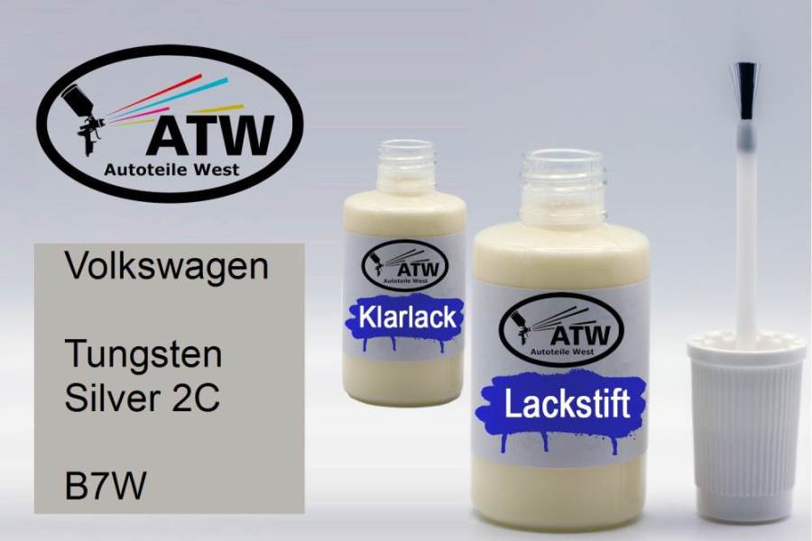 Volkswagen, Tungsten Silver 2C, B7W: 20ml Lackstift + 20ml Klarlack - Set, von ATW Autoteile West.